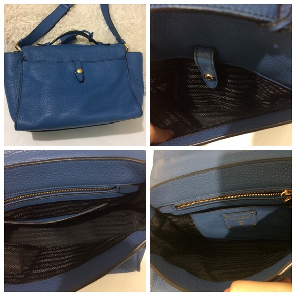 Prada Authentic Satchel Bag Pebbled Leather Blue - Picture 13 of 15